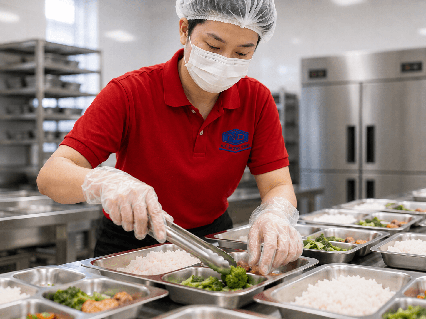 Người làm bếp chuẩn bị món ăn